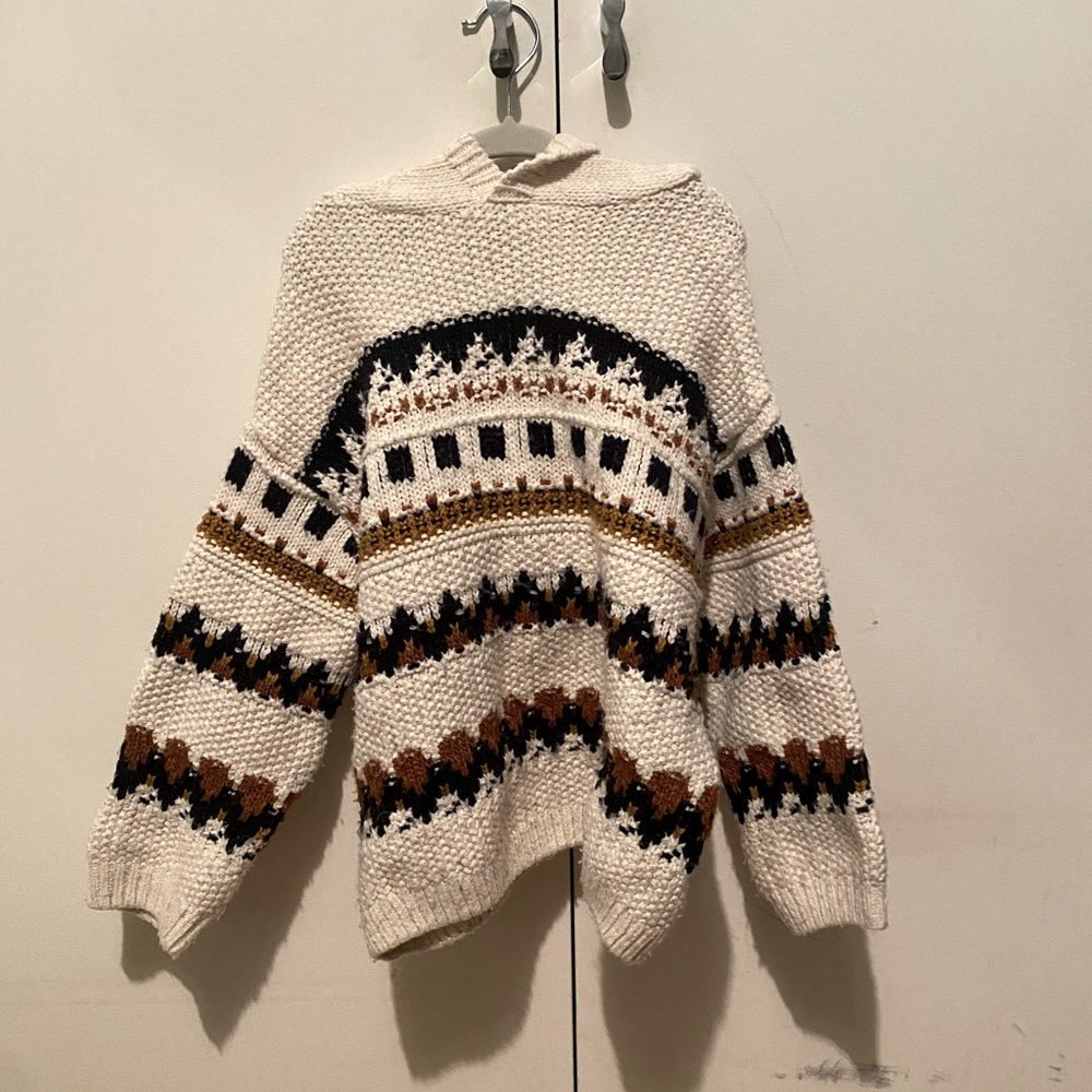 Zara Boys White Fairisle Hoodie Pullover Size 4